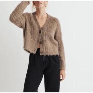 Madewell Brushed V Neck Cardigan Wool Alpaca Blend Sweater Brown Sz S Preppy Lux